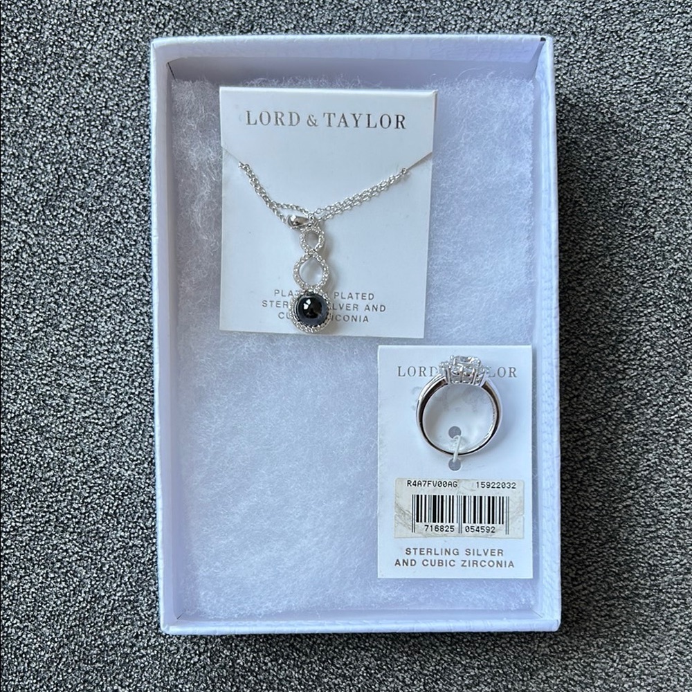 Lord & Taylor Silver and Black Necklace Elegant Pendant